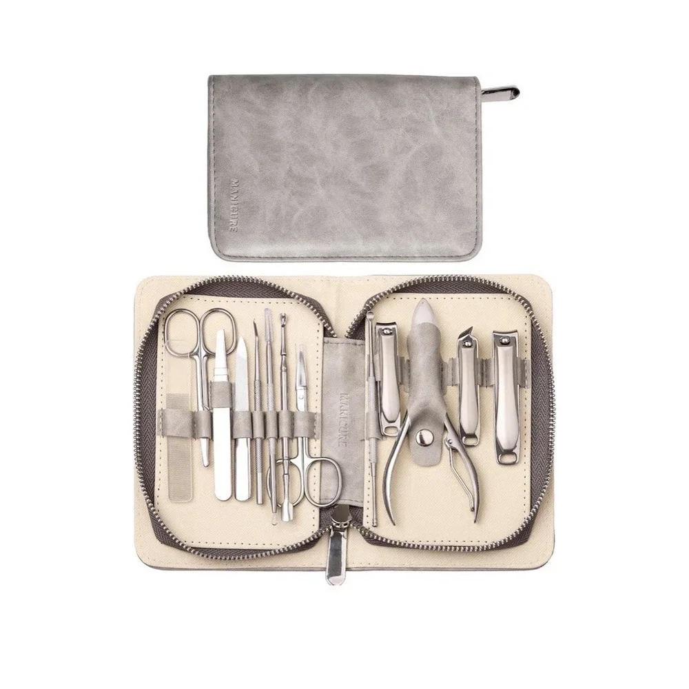 Familife Stainless Steel Nail Kit Manicure Pedicure Set Grooming Kit, 11 Pcs -[H